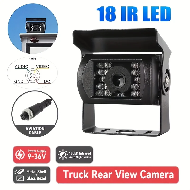 

QueenDer 18-светодиодное инфракрасное ночное видение, широкоугольный HD 480P, простая установка с авиационным разъемом, проводное питание 12–24 В
