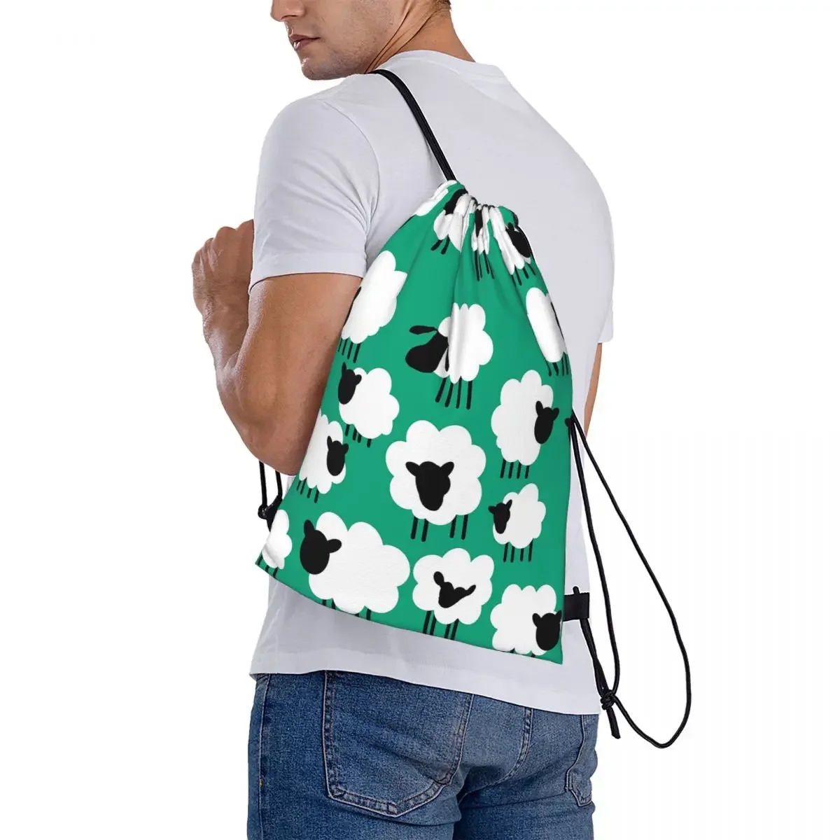 Mochila de oveja de pastoreo, bolsa portátil multifunción con cordón, paquete de cordón, bolsa de almacenamiento de bolsillo, bolsa de libros para la escuela de viaje