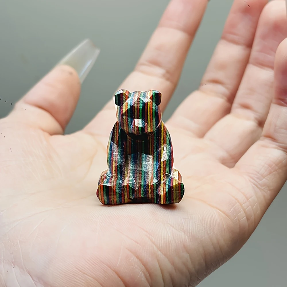 Colorful Wooden Geometric Bear Figurine Ornament, Simple Style Handmade Wooden Decoration, Creative Home Decor, Gift for Girlfriend's Birthday
