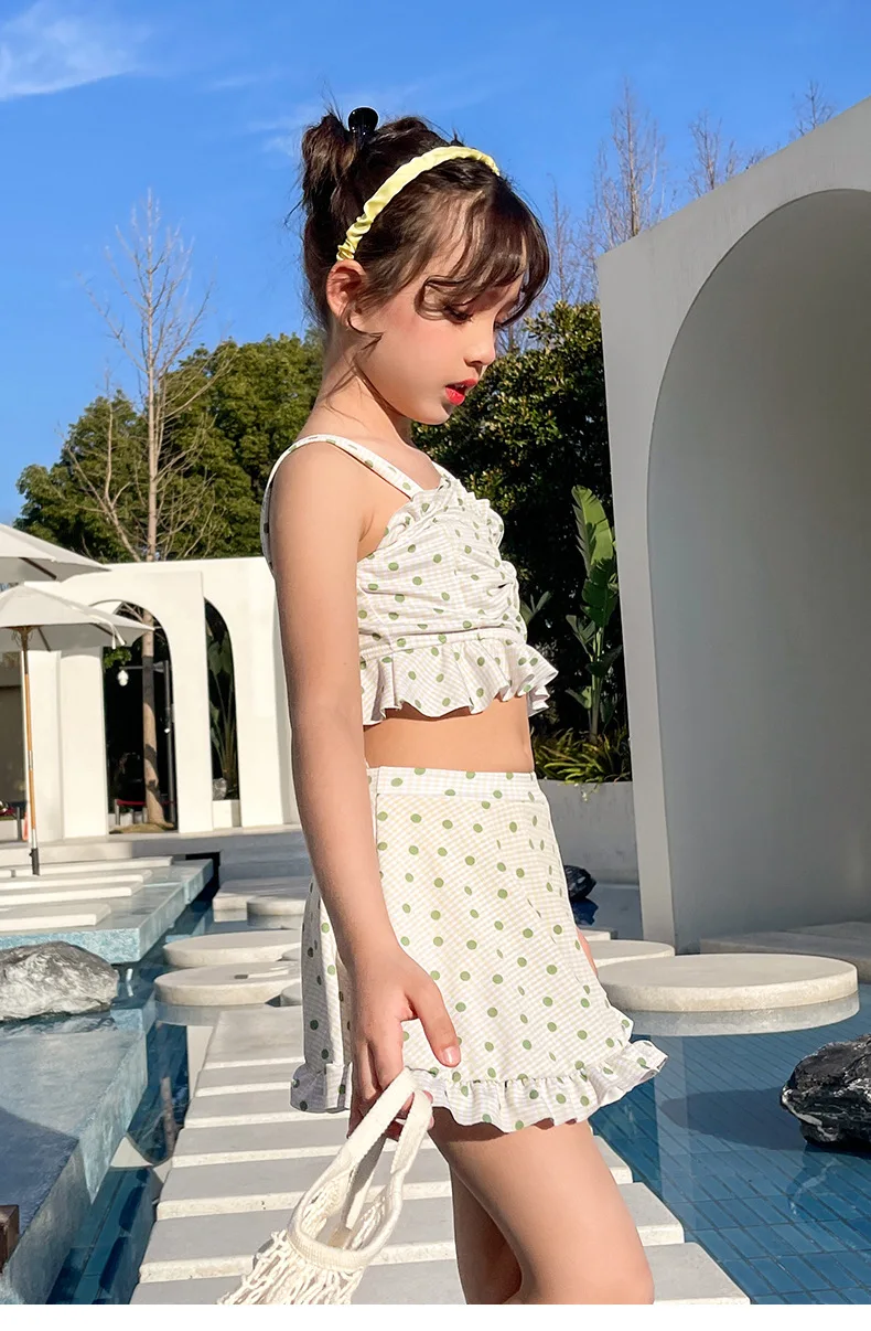 Girls Skirt Style Two-piece Set of Fashionable Polka Dot Primary School Students' Hot Spring Vacation Swimsuit