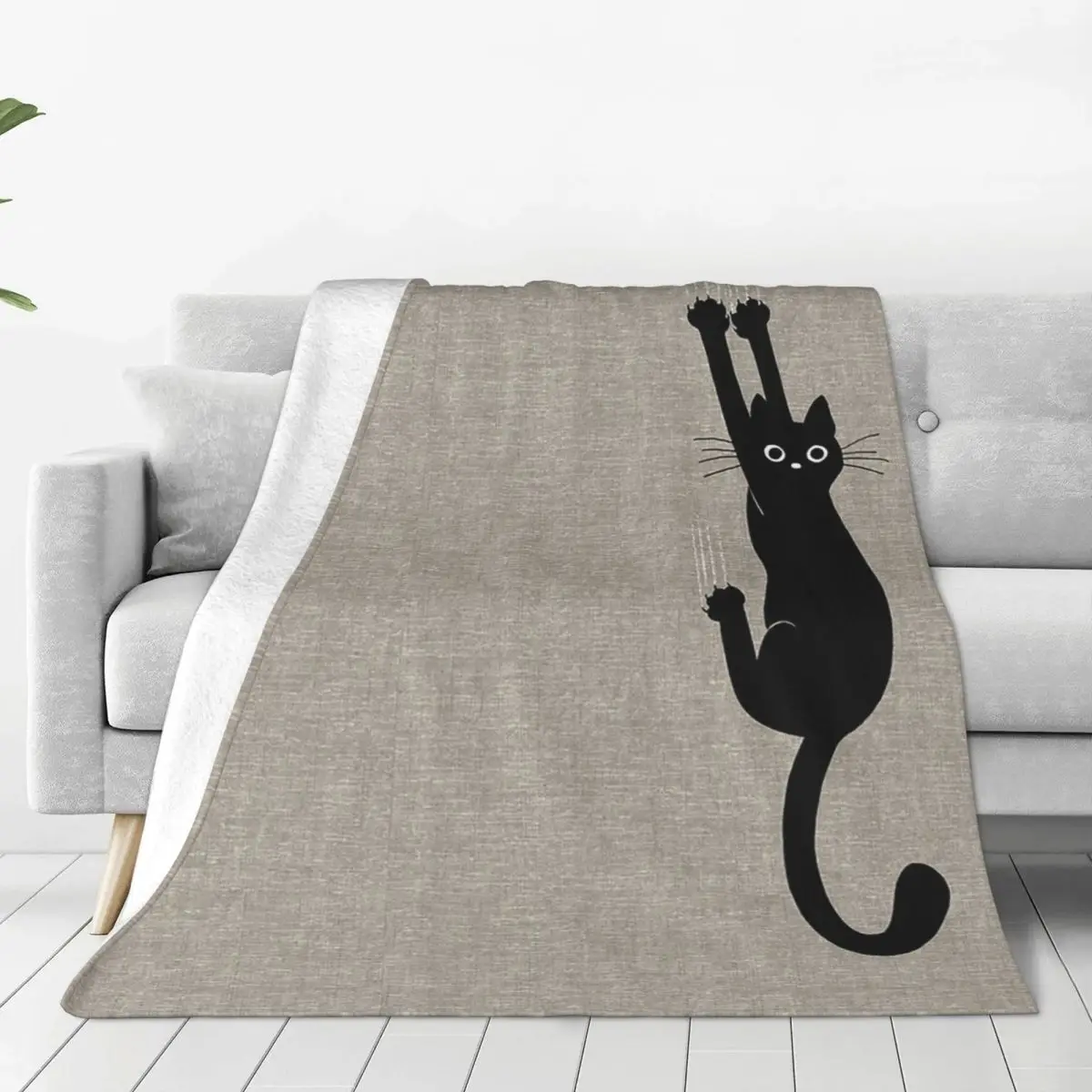 Black Cat Holding On Blanket Soft Warm Flannel Throw Blanket Plush for Bed Living room Picnic Travel Home Couch