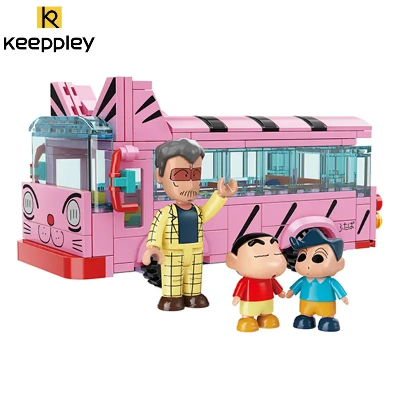 Keeppley-bloques de construcción de crayón de dibujos animados de Anime clásico, Shin-chan, Street View, casa, gato, autobús, Xiaoxin, habitación, juegos de ladrillos, juguetes para niños