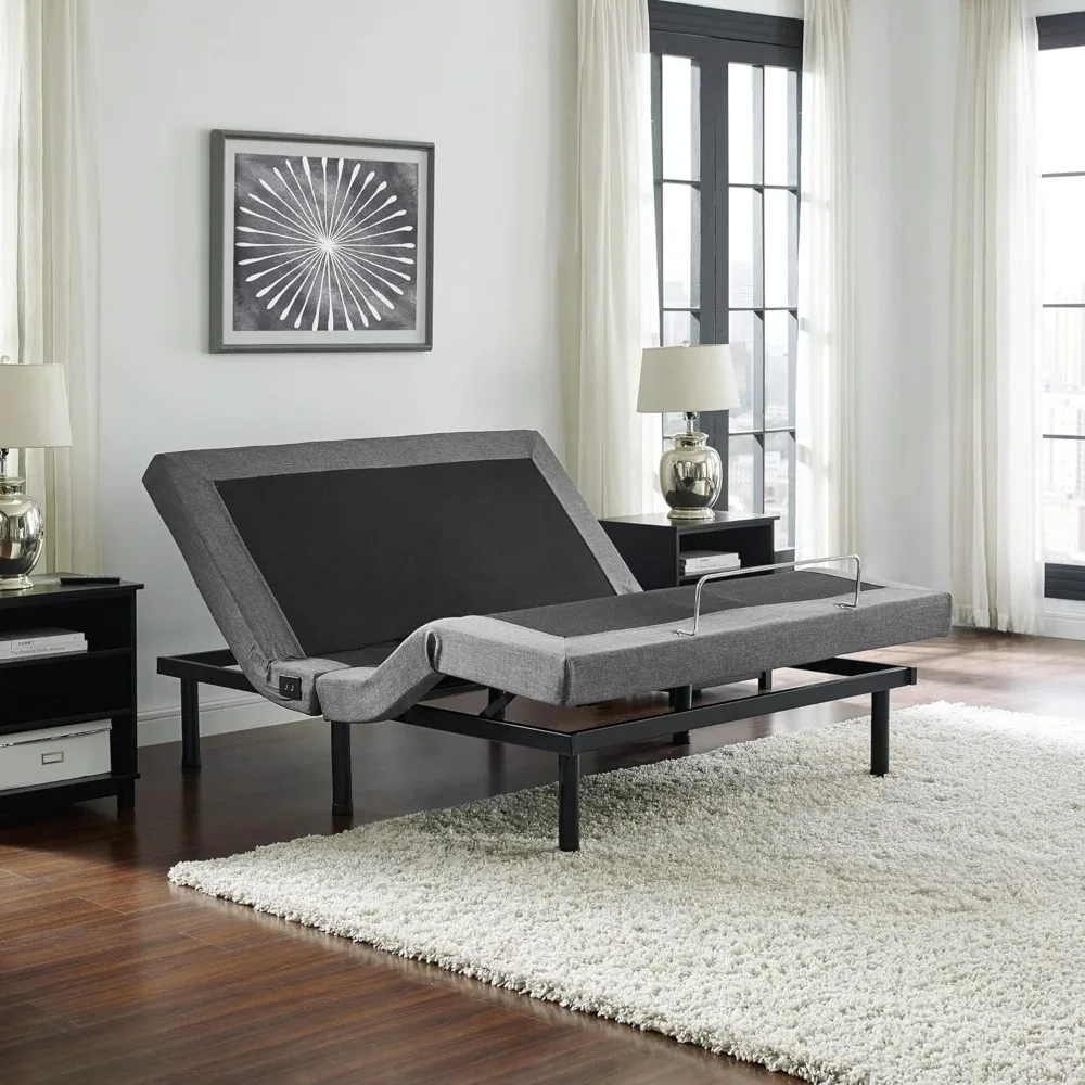 Upholstered Adjustable Bed Base with Massage, Wireless Remote, Three Leg Heights, and USB Ports-Ergonomic, Full, Black