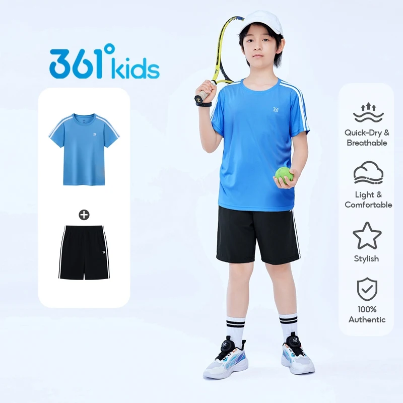 

361 Degrees Kids Children's Quick Dry Ice-Feel Suit 2025 Summer New Sports T-Shirt And Shorts