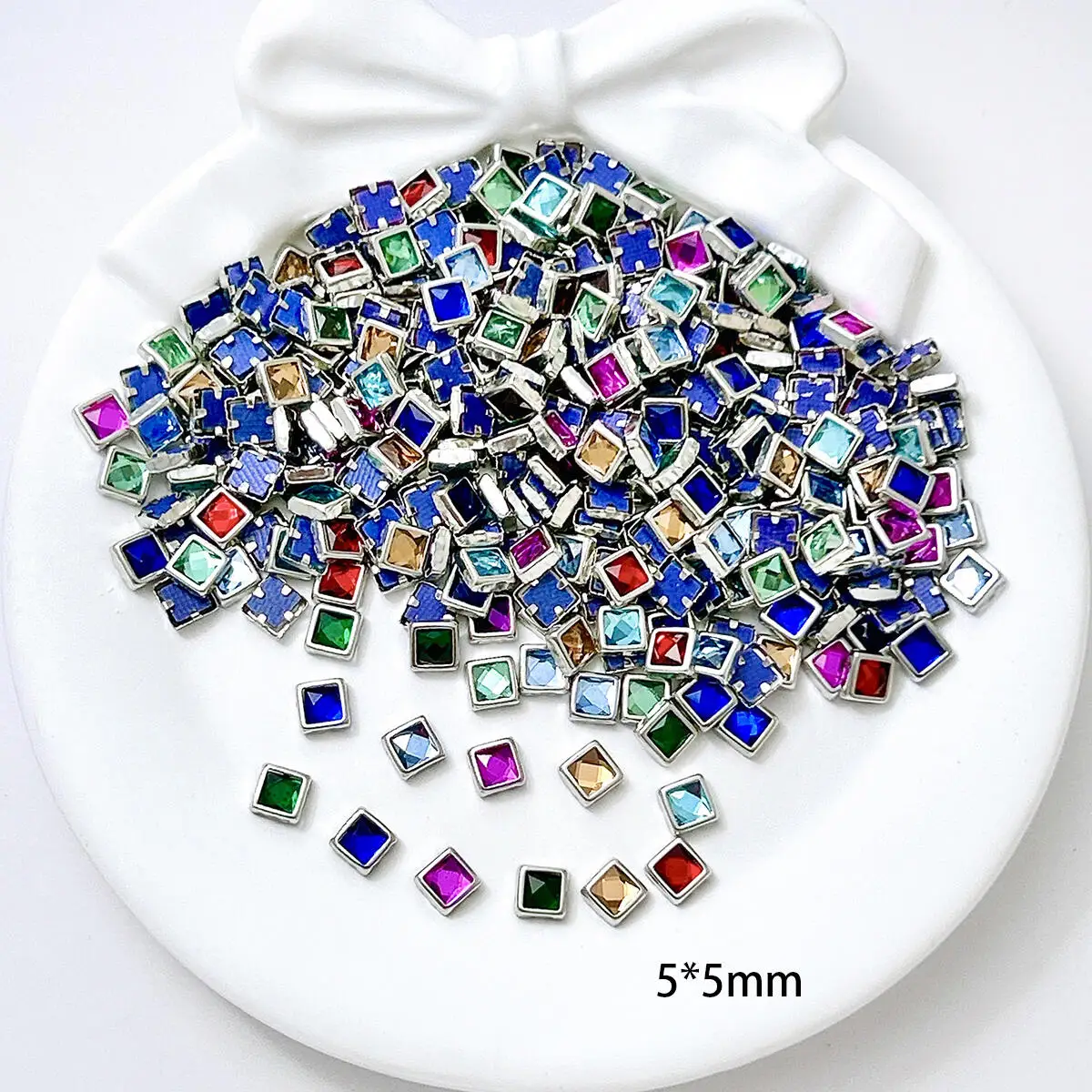 50PCS Mini Colorful Square Oval Rhinestones Inlaid Nail Charms Minimalist Flatback Circular Alloy Nail Art Decorations for DIY