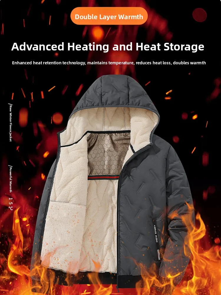 

Men's Autumn Winter Thiened Warm Cotton Jaet aphene Windproof Coldproof Hooded Fce Lined Outerwear Faion Urban Sle