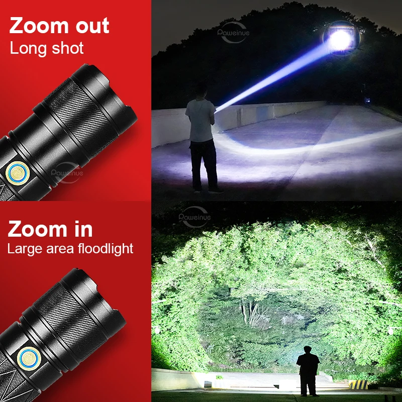 9000000LM 600W High Power LED Flashlights Powerful Rechargeable Tactical Flashlight Long Range Torch Built In 12000mAh Battery