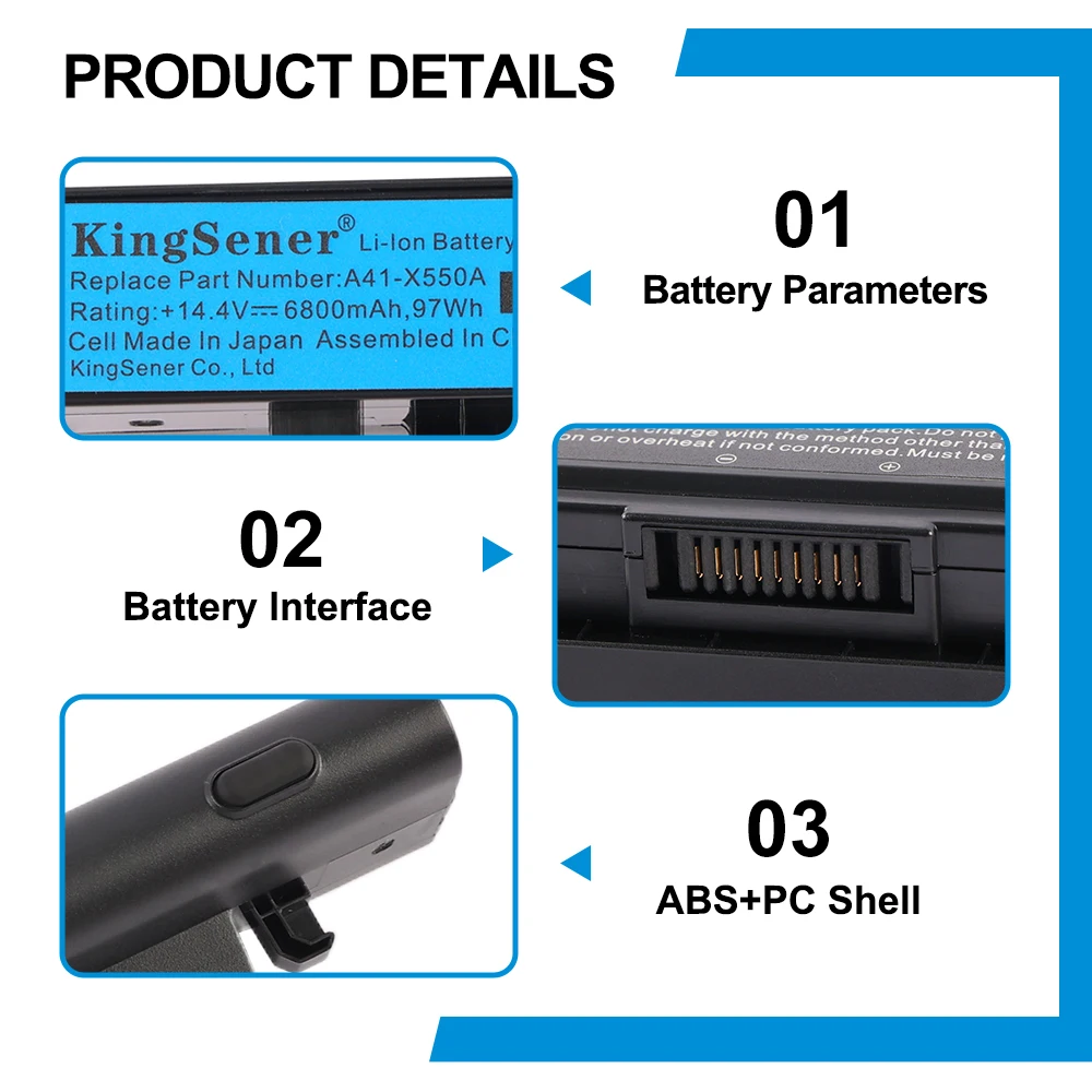 14.4V 6800mAh Korea Cell New A41-X550A Laptop Battery for ASUS A41-X550 X450 X550 X550C X550B X550V X450C X550CA X452EA X452C