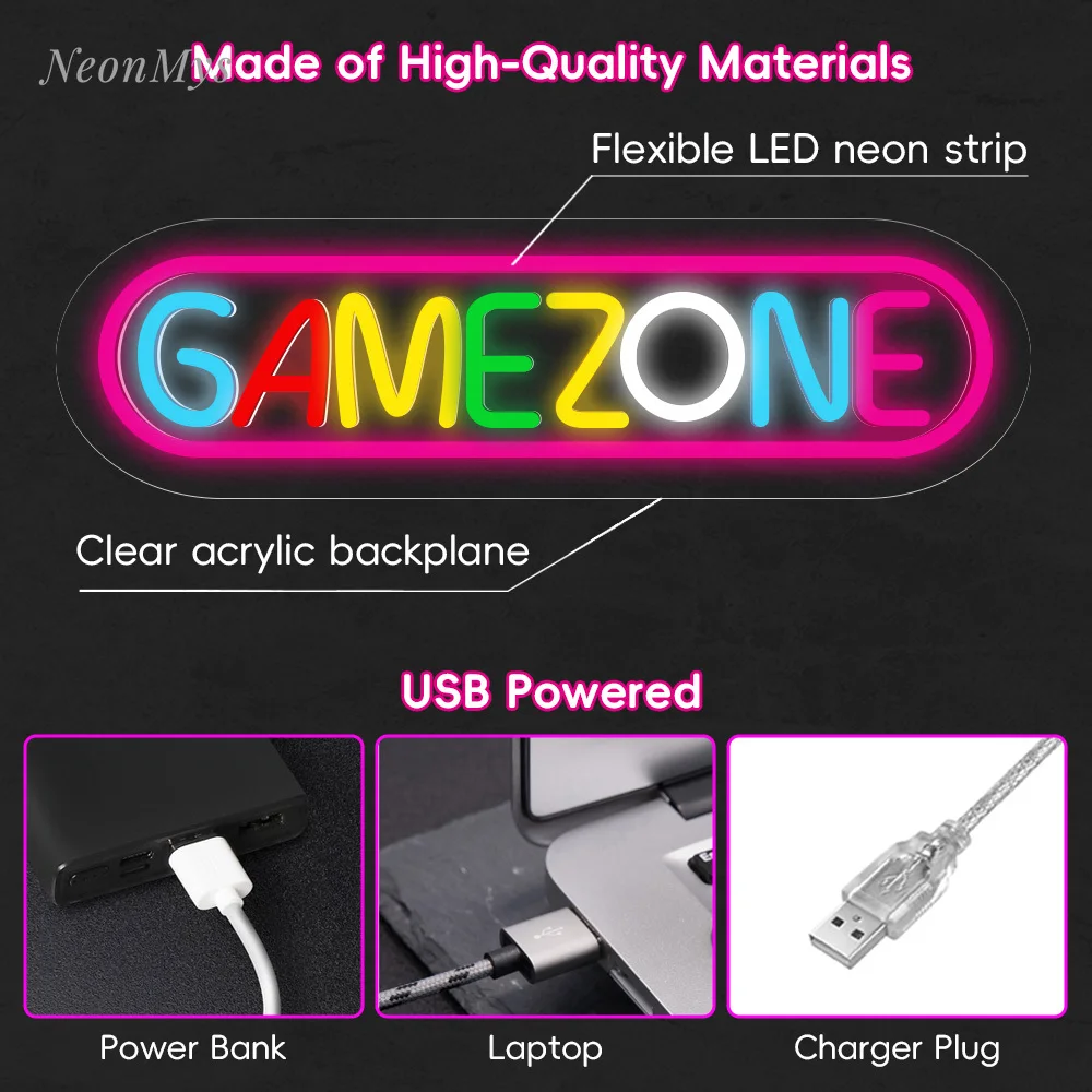 GAME ZONE-Enseigne au néon avec lettre colorée, lampe de décoration murale, éclairage de fête Gameroom, cadeaux d'éclairage de club de jeu pour les joueurs