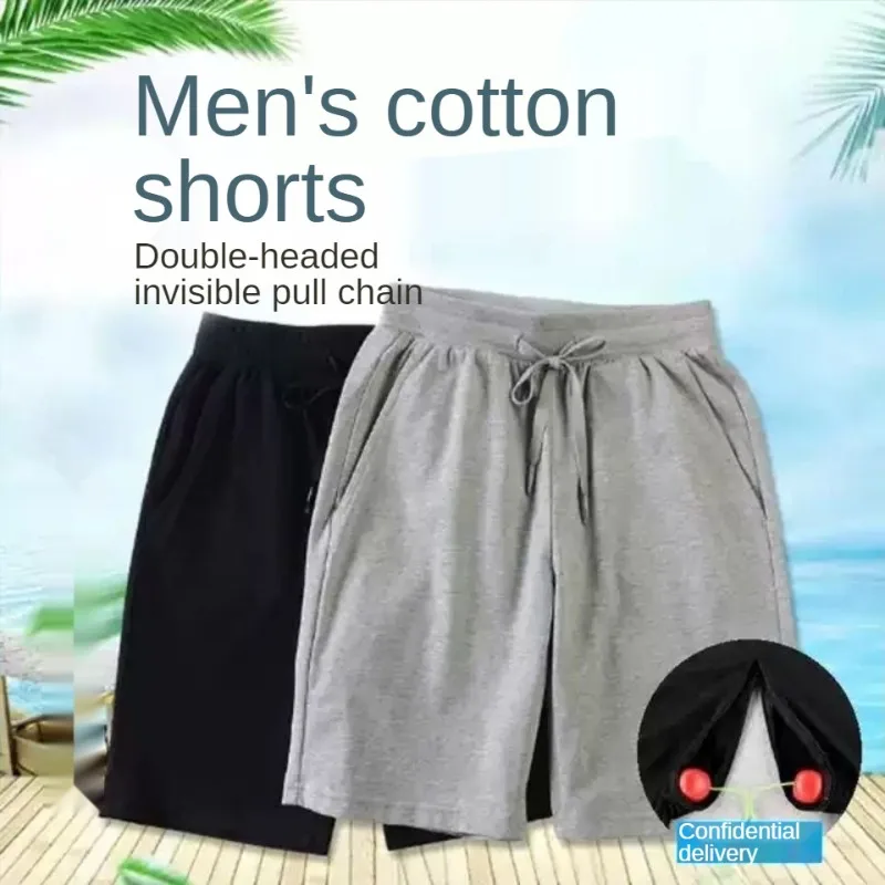 New Autumn Spring Men\'s Invisible Zipper Open Crotch Cotton Underpants Outdoor Sports Mens Plus Size Casual Shorts