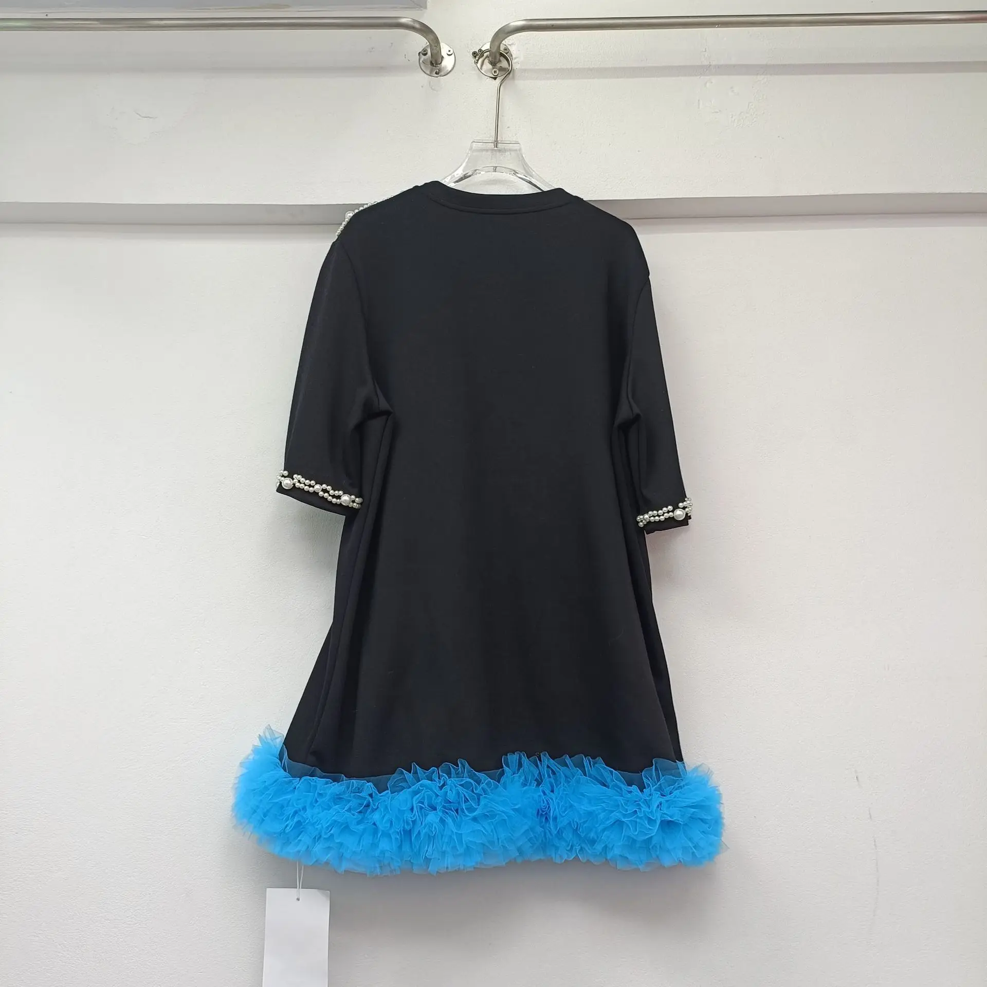 デザインセンス重工業ビーズルーズ半袖Tシャツドレスレディース春夏新作ルーズスイートブラックドレス