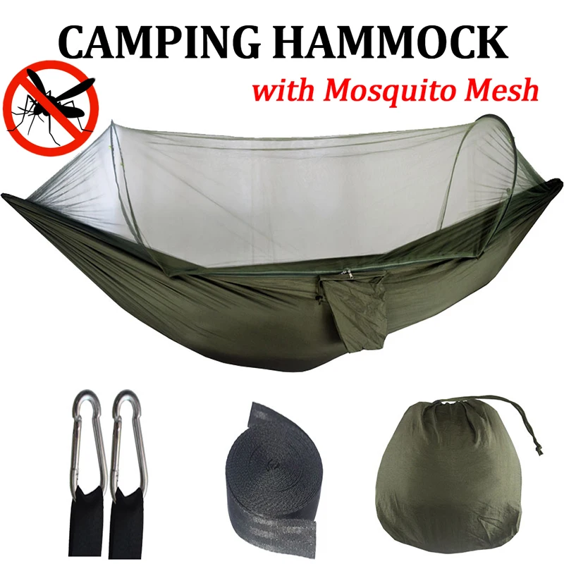 

Camping Hammock with Mosquito Mesh Automatic Quick Opening Nylon Hammock Outdoor Anti-Mosquito Hammock Sleeping Bags 250*120cm