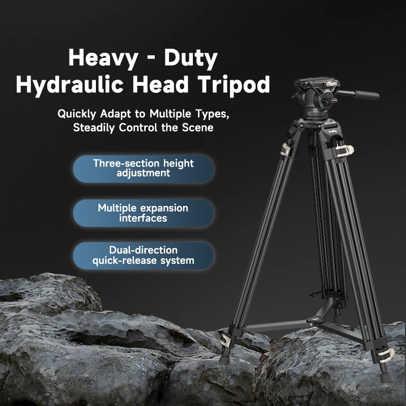 Professional Aluminum Alloy Tripod Heavy-Duty Hydraulic Damping Head Rocker Arm Pulley Flip Lock 15kg Load Capacity Extended