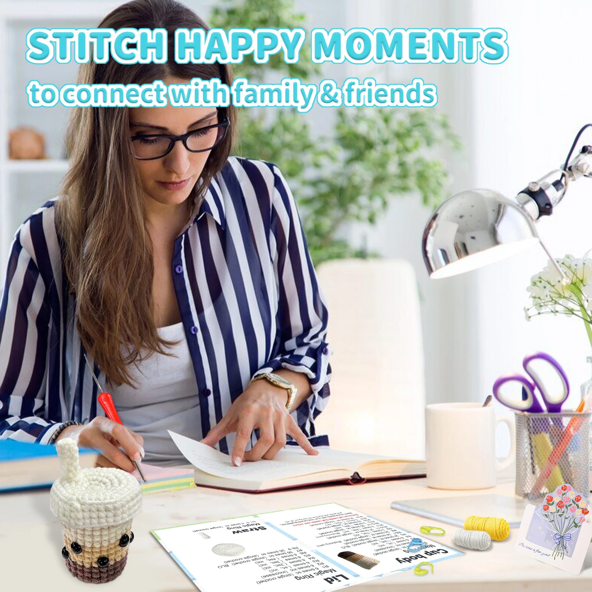 1 قطعة مجموعة كروشيه عائلية لشاي الحليب للمبتدئين-كروشيه أبيض وردي أزرق برتقالي سهل التعلم على مجموعة أدوات الحياكة أميجورومي #6