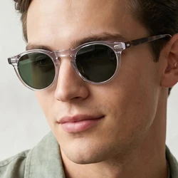 Gregory Peck OV5186 Vintage Round Men Sunglasses Frame Transparent Trendy Cicle Sunglasses for Women Polarized Round Sunglasses