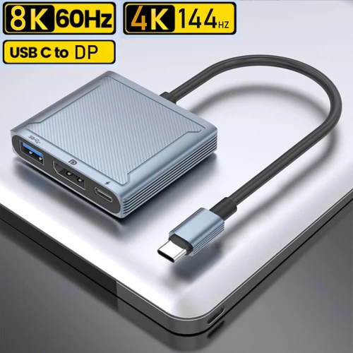 USB C a DisplayPort 1.4 dock 8K 3 en 1 Thunderbolt 3 Tipo C a DisplayPort 1.4 cable con puerto USB 3.0 de carga PD para Mac