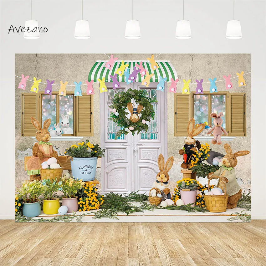 Avezano Easter Backdrop for Photography Spring Bunny Rabbit Flowers Garden Newborn Baby Portrait Decor Background Photo Studio