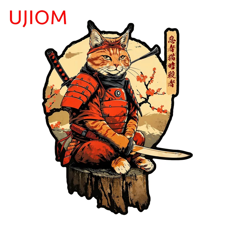 UJIOM Samurai Cat Vintage Wall Sticker Trendy Premium Creative Scratch Proof Adhesive Decal Unique Game Room Decor Accessories