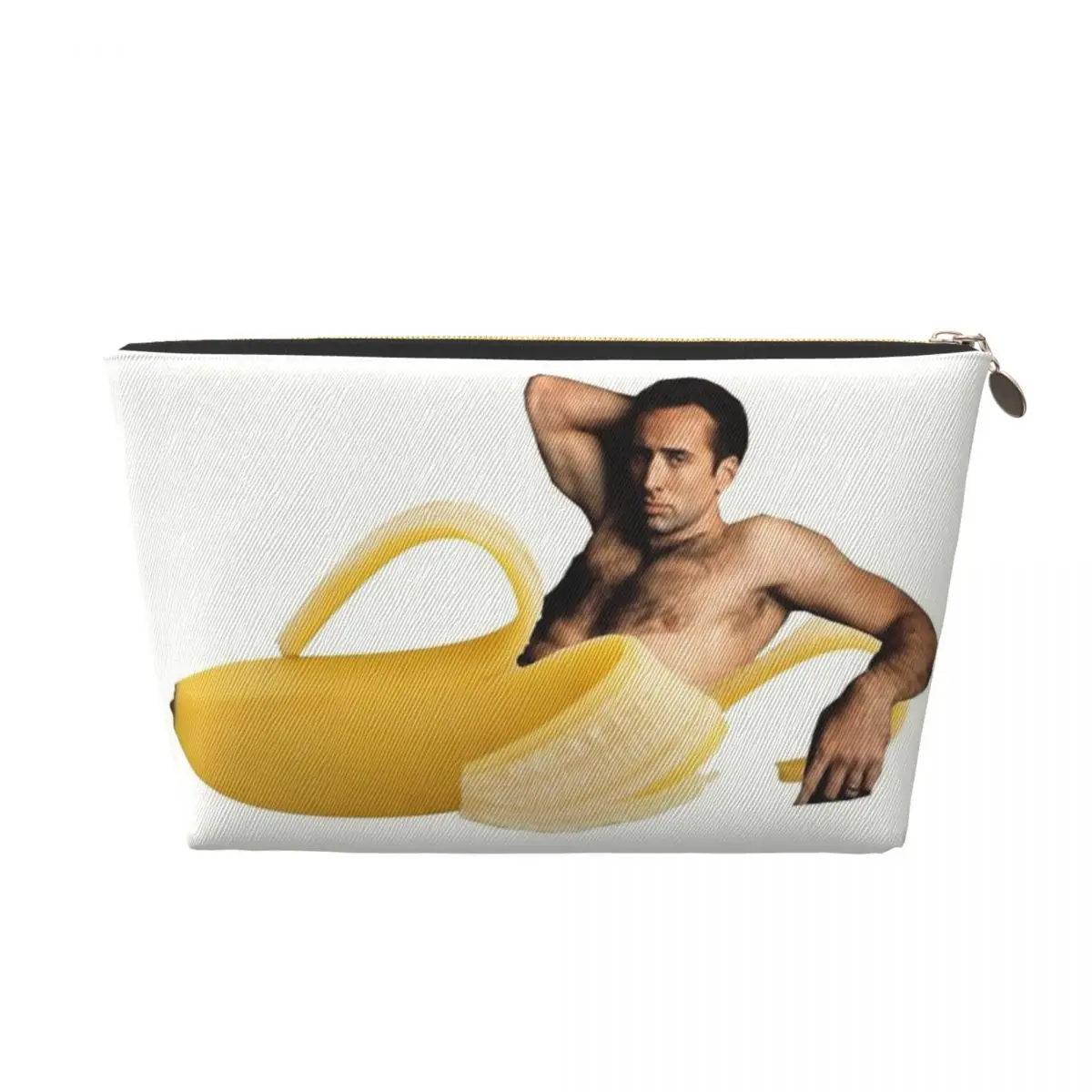 Custom Nicolas Cage In A Banana Makeup Bag for Women Travel Cosmetic Organizer Kawaii Funny Meme Storage Toiletry Bags