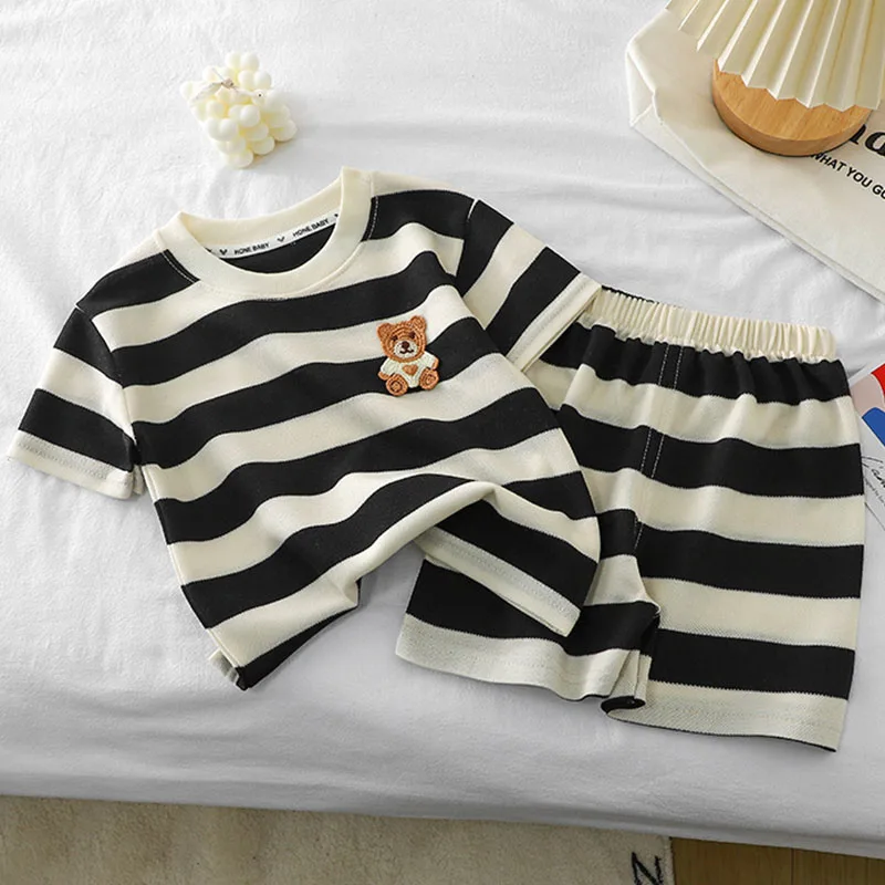 

1Set Boys Girls Leisure Set Fashion Stripe Children Short Sleeve Shorts Sets Summer Kids Clothes Baby Tee+Short Pants Tracksuit