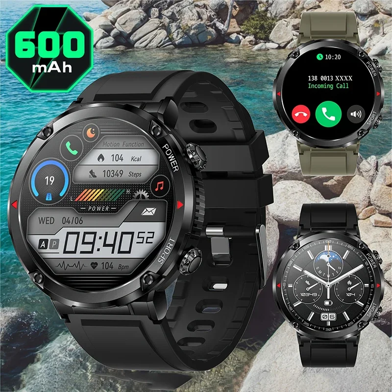 2024 Men's Smart Watch - 600mAh Large Battery, IP68 Waterproof, AMOLED HD Screen, Bluetooth Call, Sports Bracelet Style.