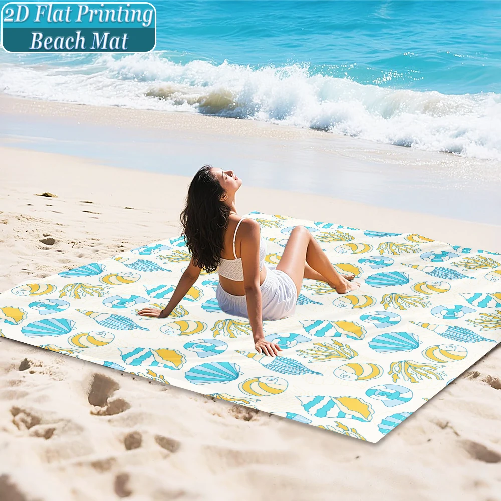 1-Piece Set, Summer Outdoor Beach Mat, Includes 4 Ground Stakes, Unique Printed Design, Fade-Resistant, Lightweight, Quick-Drying, Easy to Carry, Windproof and Sandproof, Fashionable and Trendy Outdoor Activity Decoration, Suitable for Beach, Camping, Picnics, Parties