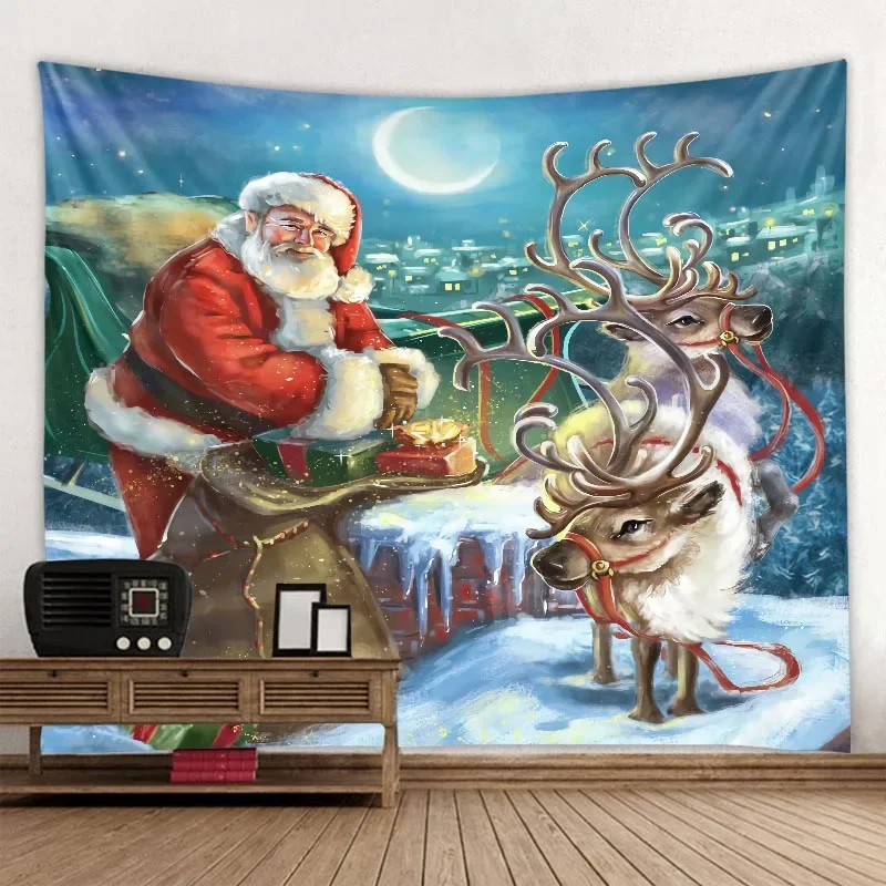 Christmas tree tapestry wall hanging santa claus elk snow scene christmas gift home living room bedroom holiday decoration