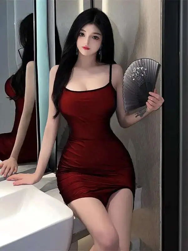 Nightclub Mature Charm Elegant New Mesh Wrap Hip Careful Machine Style Dress Jumpy Tight Bottom Hanging Strap Split Dress O38M