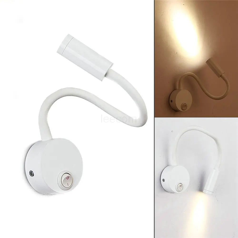 Luces de lectura Lámpara de cuello de cisne flexible negra LED 3W 3000K montada en la pared 240V con interruptor para dormitorios sala de estar interior