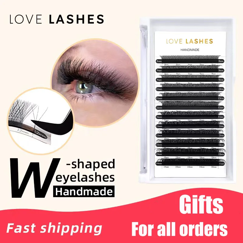 1Case 3D W Shape Lashes Premade Volume Fans 0.07 C/D Curl Eyelash Extension Natural Soft Light Makeup Supplies