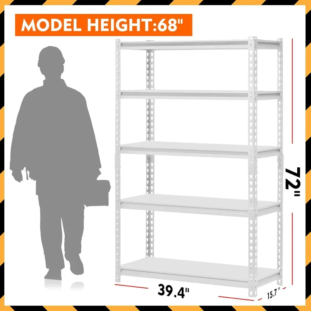 Estantería para garaje de 72", estantería para almacenamiento de garaje, estantería ajustable de 5 niveles, estantería resistente de metal 39,4" de ancho * 15,7" de profundidad