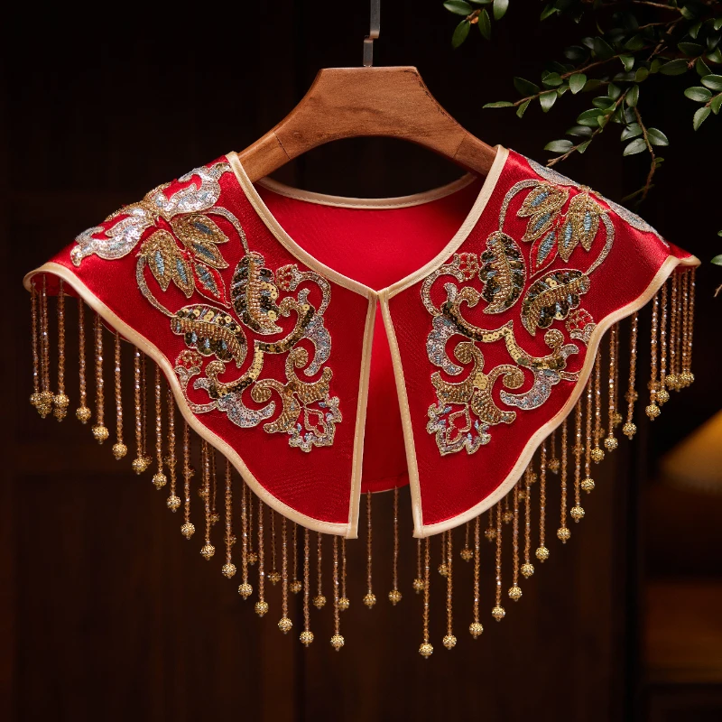 

Handmade Beaded Lace Coat Vintage Cloud oulder Sle Women's ort Outerwear Hanfu Cowl Ne Drapey Fringed awl