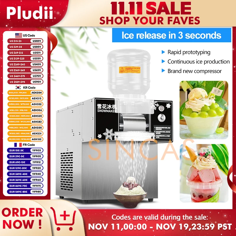 Snowflake Ice Maker Machine Snow Shaver Device Commercial Home Use Ice Cream Shaving Machines Air Cooling Efficient 120KG/24Hour