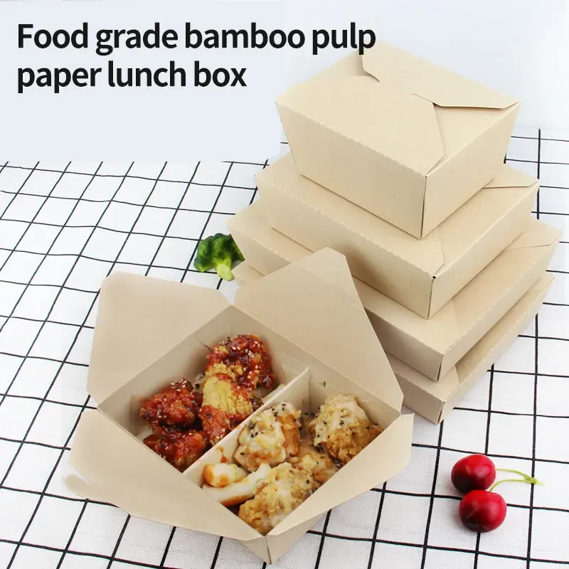 Take Out Food Containers Disposable Fast Food Box Takeout Brown Kraft Boxes Disposable Lunch Boxes Bento Cake Box