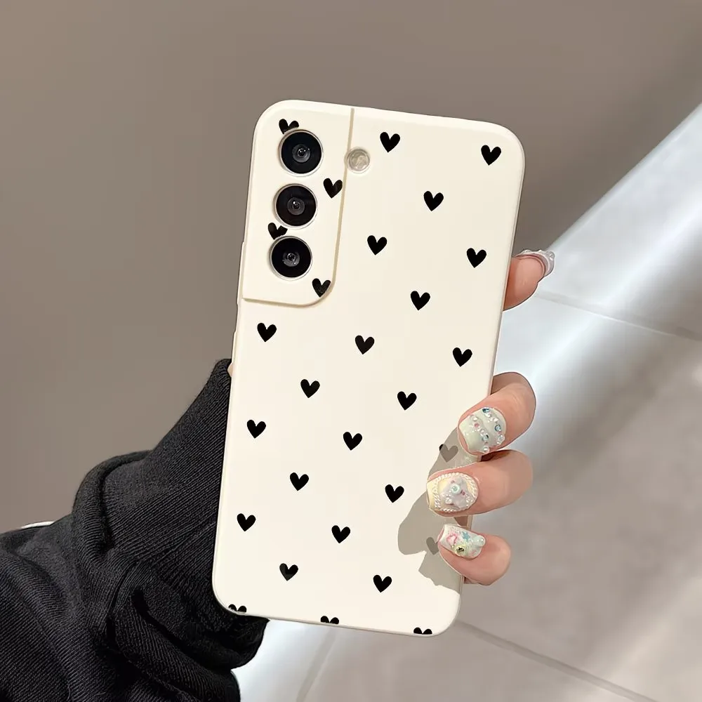 Tiny Black Heart Dot Print Phone Case For Samsung Galaxy A73 A72 A71 A70 A56 A55 A54 A53 A52 A51 Matte Silicone Anti Slip Cover