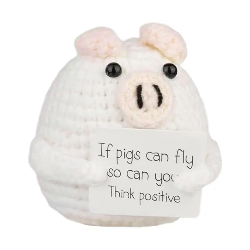 Funny Positive Pig Handmade Handwoven Ornaments Car Dashboard Decor With Wooden Base Inspirational Card Positive Support Pig