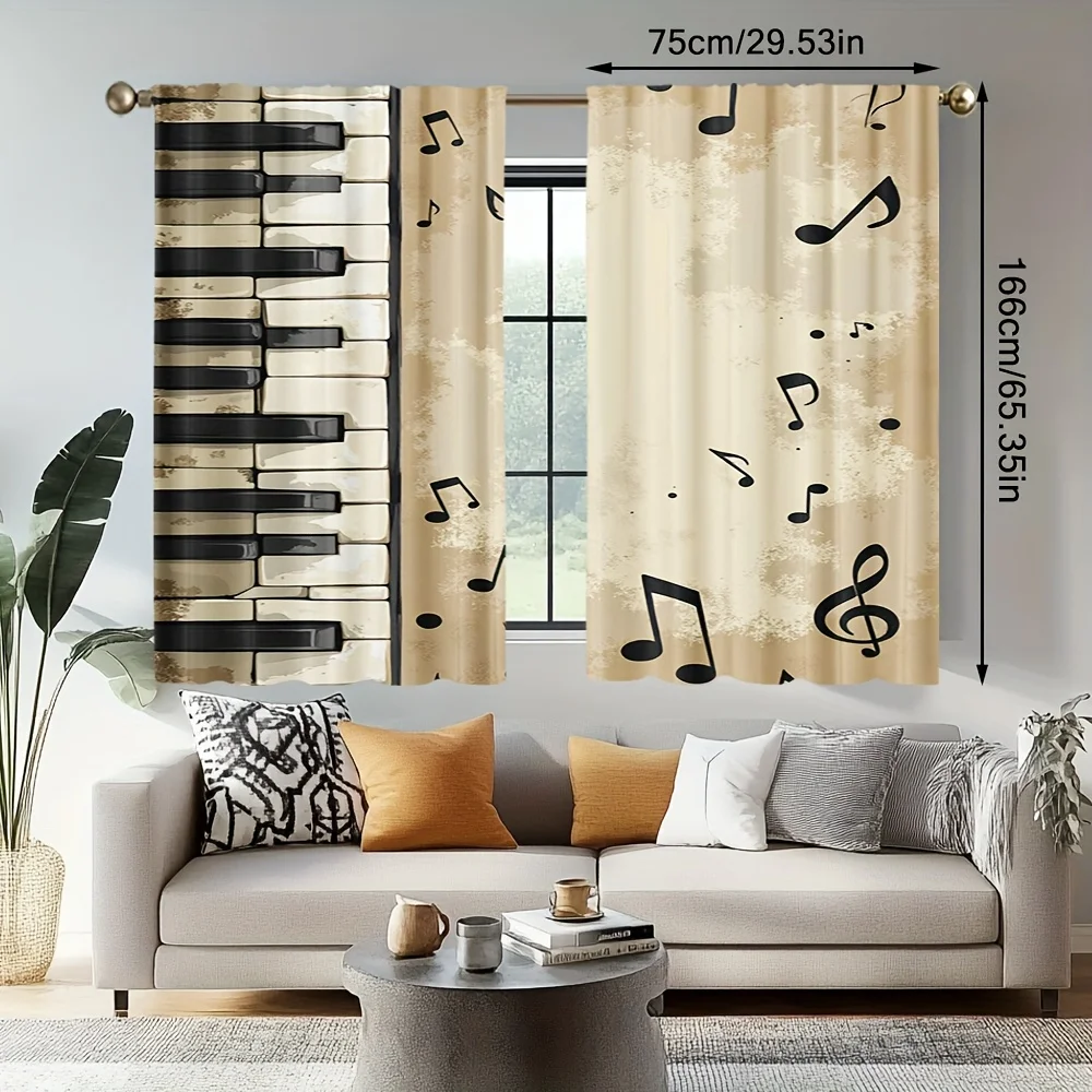 Piano Keys Vintage Music Curtains Retro Art Drape for Living Room Bedroom Window Treatment Home Decor