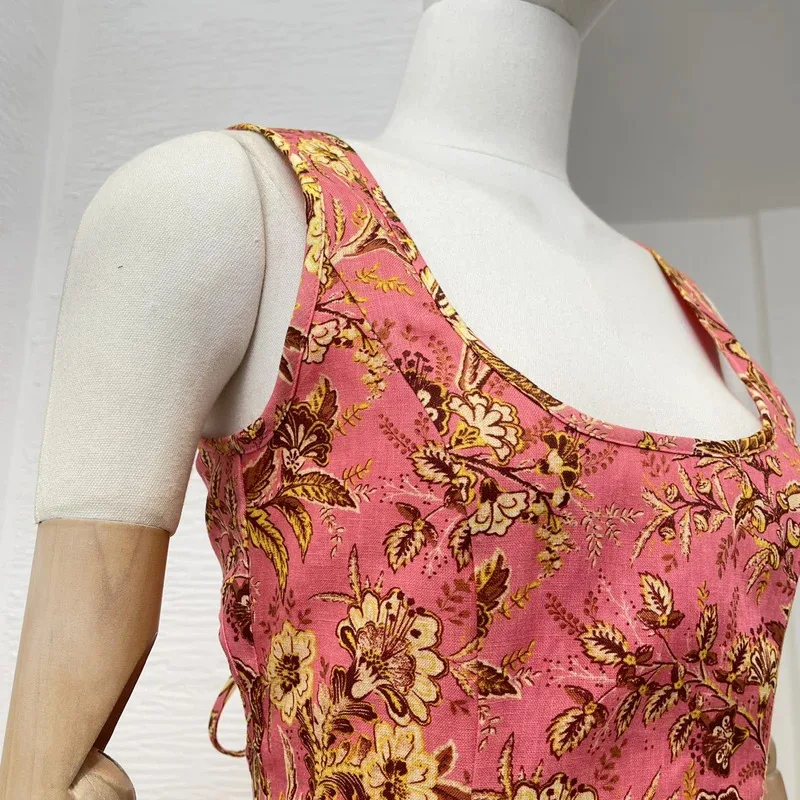 2025 Pink Hollow Back Sleeveless Midi Dress for Women