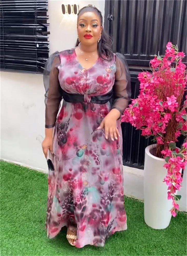 

MD Plus Size African Party Dresses for Women Dashiki Ankara Wedding Gown Outfits Robes Maxi Evening Print Dress Africa Clothing