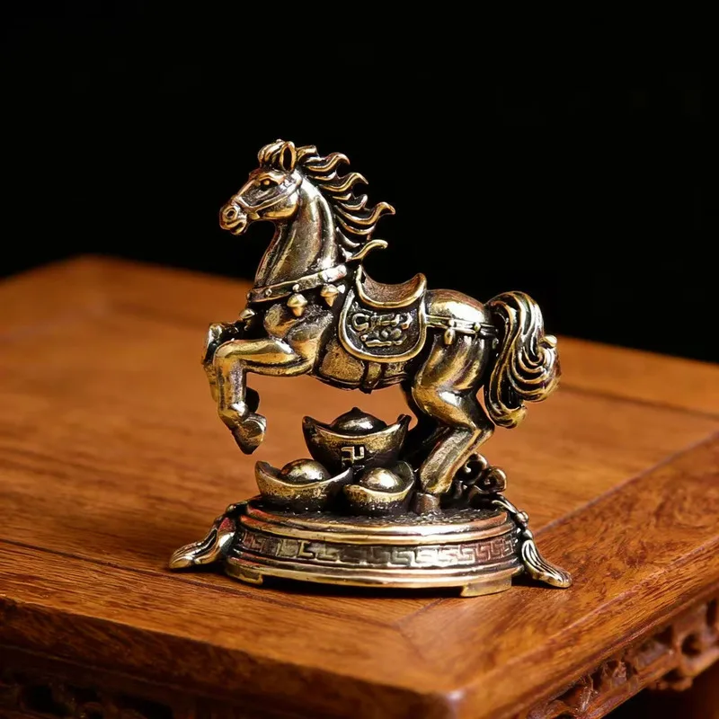 Pure brass ingot home decor tea pet statue figurine for good luck and success zodiac horse
