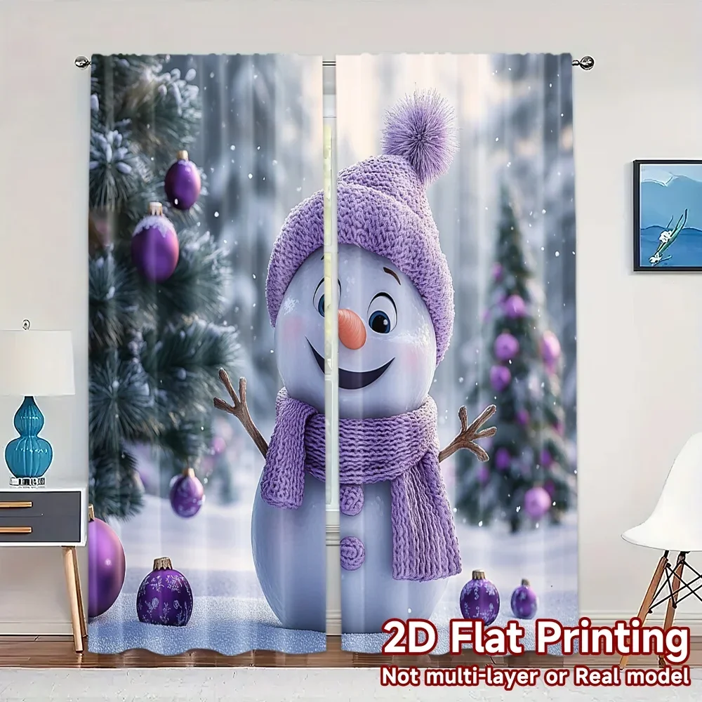 2pcs,Curtains Cute Snowman Winter Holiday_a Print Chic Curtains Polyester Easy Install Curtains Versatile All Use for Bedroom