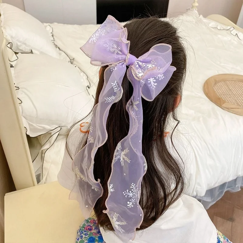 Hair Tool Girl Headdress Ribbon Snowflake Cute Gauze Hair Accessory Bow Hair Clip Veil Hair Clip Children Hairpin