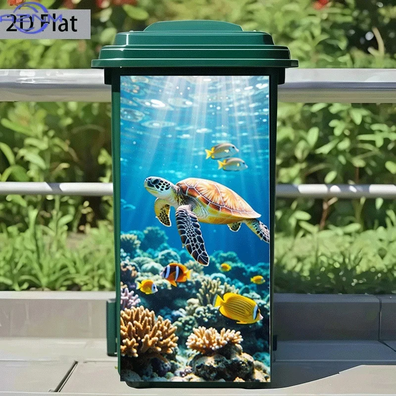 [2D Flat Printing]1pc Trash Can Sticker[Title Has Been Translated, Do Not Change] Deep Sea Turtle Swimming Fish Theme Design W