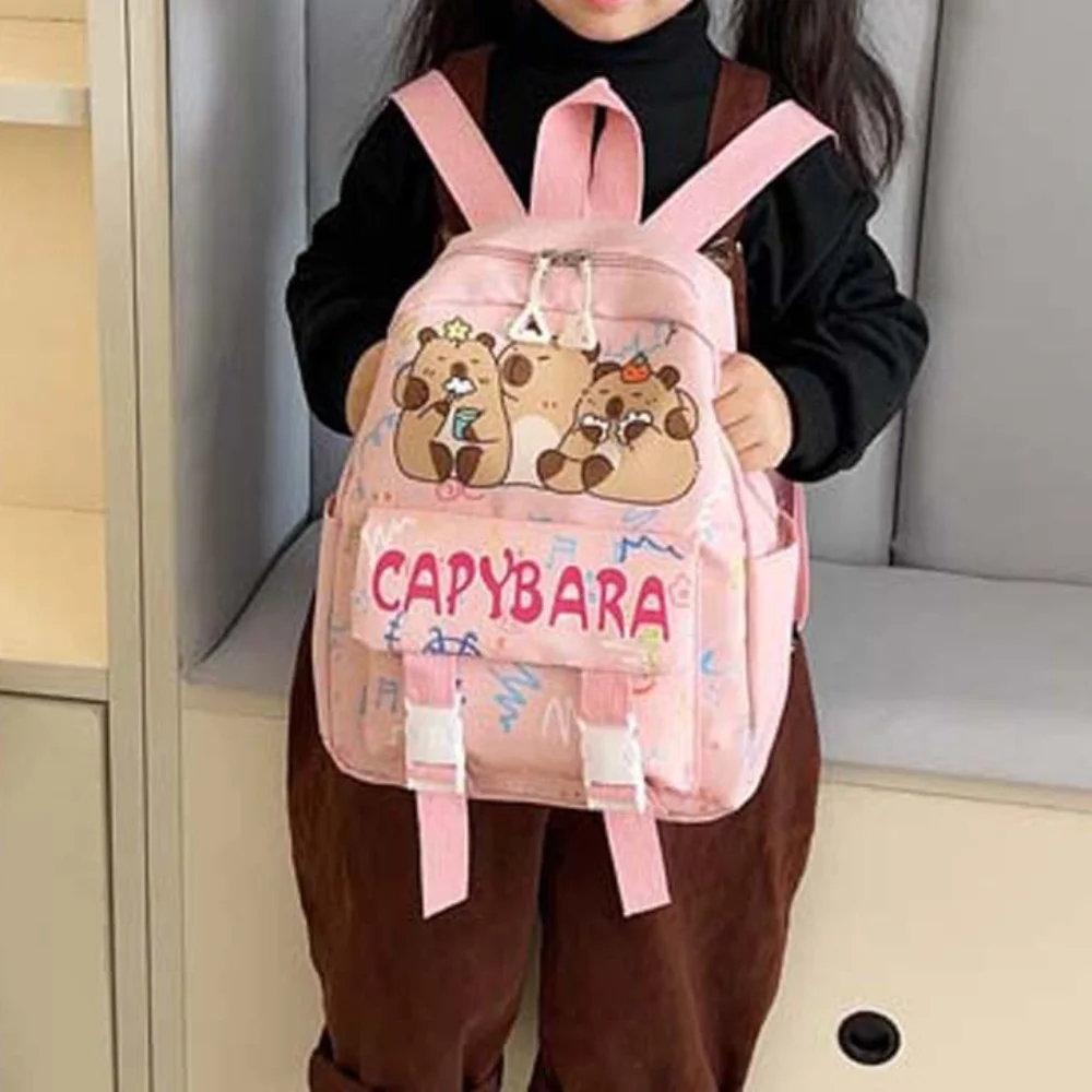 

Thickened Capybara Backpack Nylon Lightweight Cartoon Animal Daypack Multi Functional Foldable Large Capacity School Bag Gifts