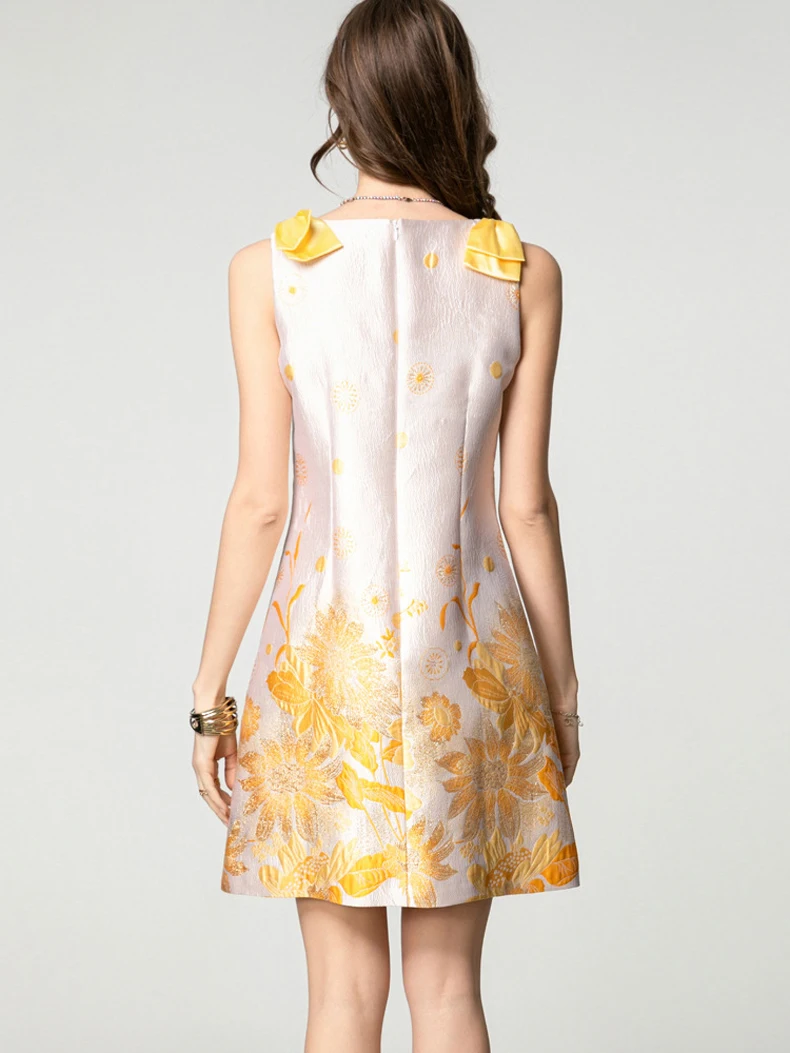 Abiti da donna Scollo quadrato Dettagli fiocco Stampato con perline Eleganti abiti firmati di moda High Street