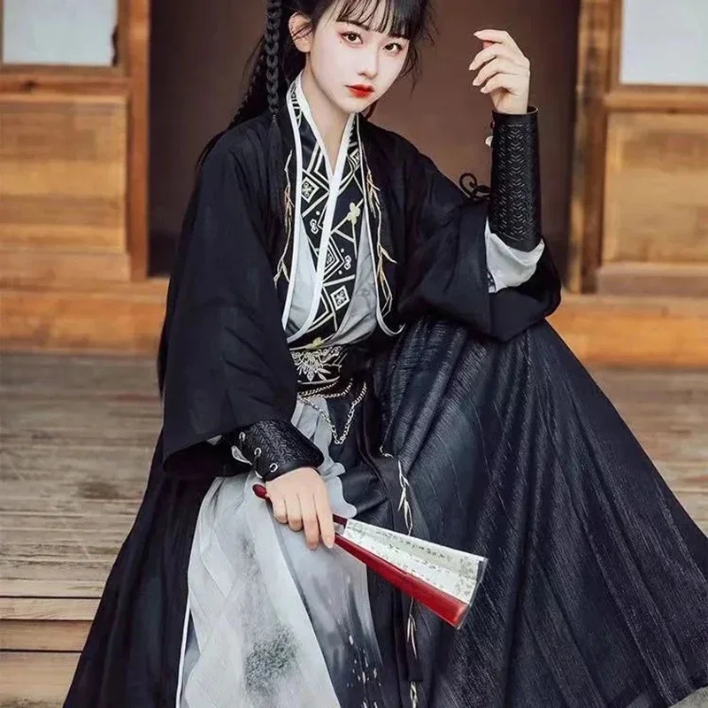 Hanfu Dress Couples Chinese Traditional Cosplay Costume  Summer Men&Women Ancient Hanfu Black 3pcs Sets Plus Size XXL