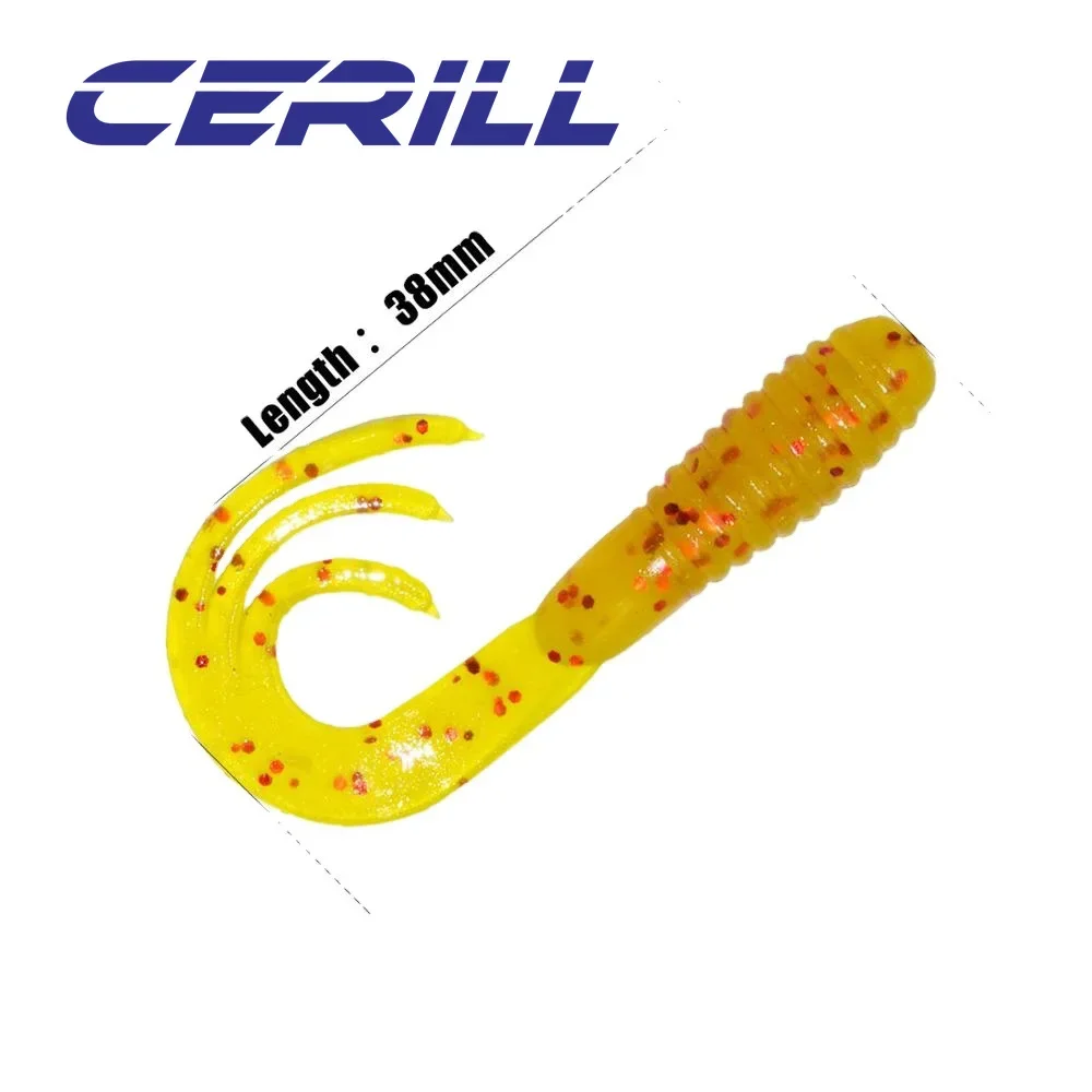 Cerill 10pcs/bag 38mm 0.7g Worm Soft Fishing Lure Forked Double Tail Silicone Shiner Grub Bait Artificial Swimbait Tackle