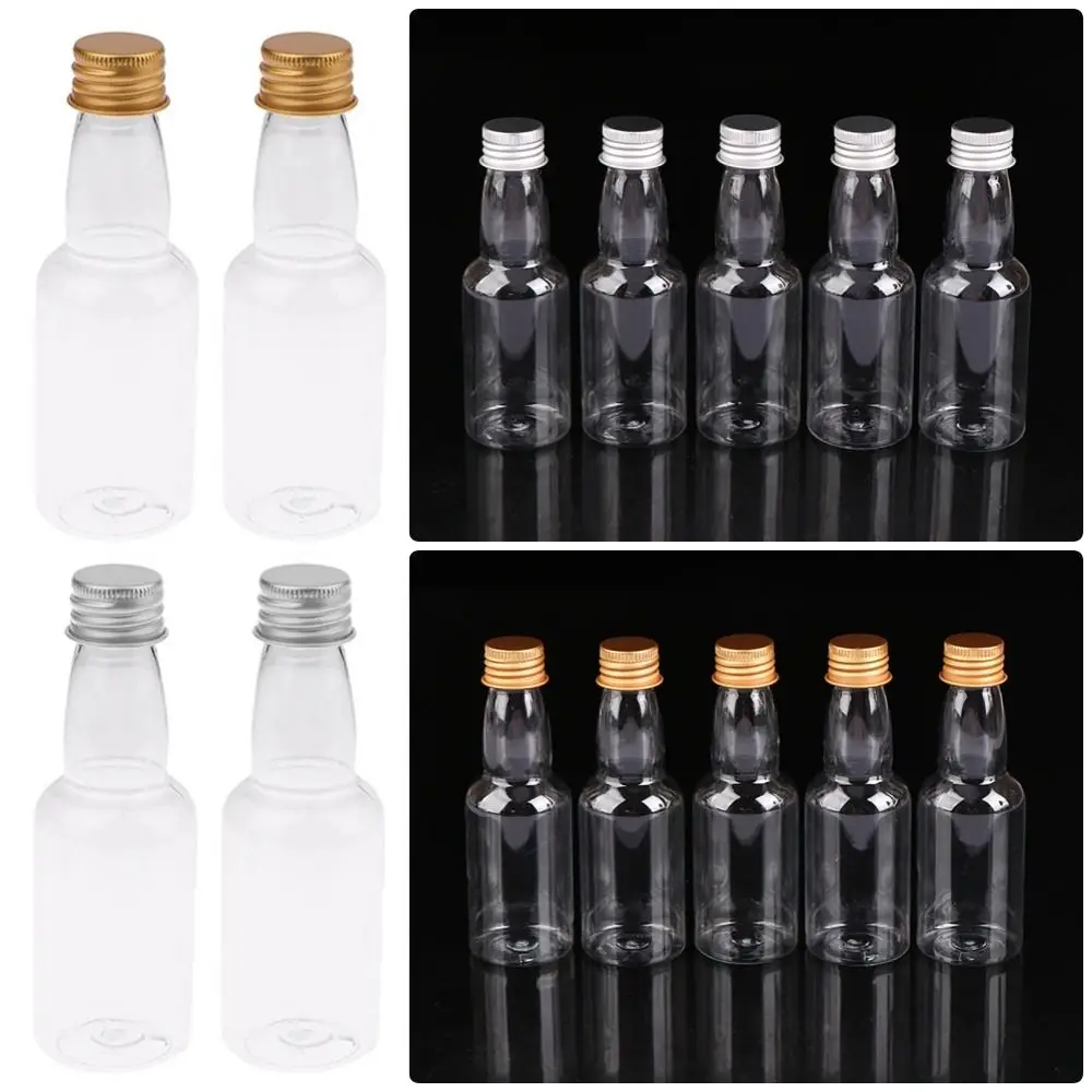 Botella de Alcohol de plástico con tapas plateadas y doradas, suministros pequeños para fiestas, botellas de chupito de Alcohol, juego de Mini botellas de licor, 5 piezas, 60ml