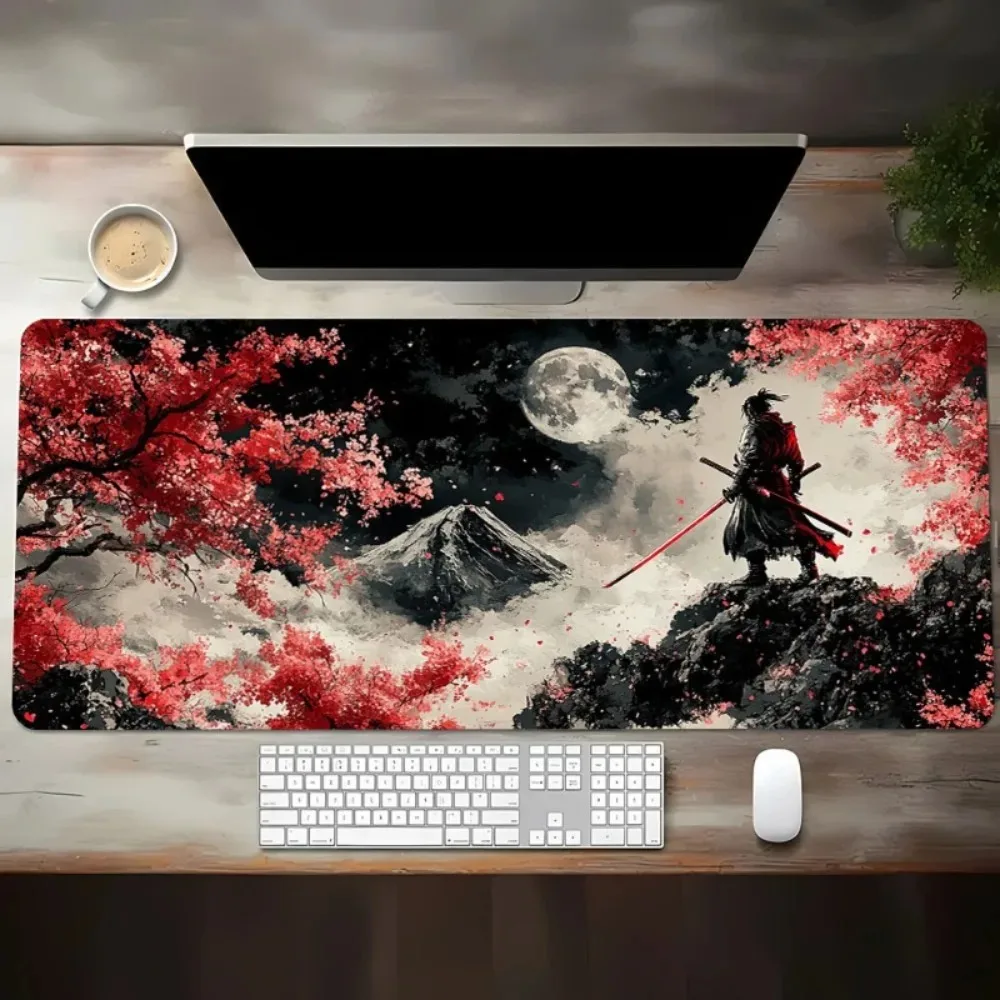 CIFbuy Large Japanese Sakura Samurai Mouse Pad Gaming Desk Mat Durable Office PC Keyboard Computer Extended Mousepad