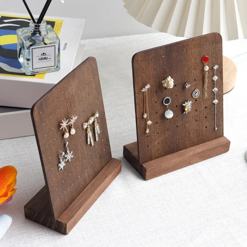 

Creative 72 Holes Earring Holder Jewelry Display Desktop Wood Earring Stands with Base Jewelry Rack Display